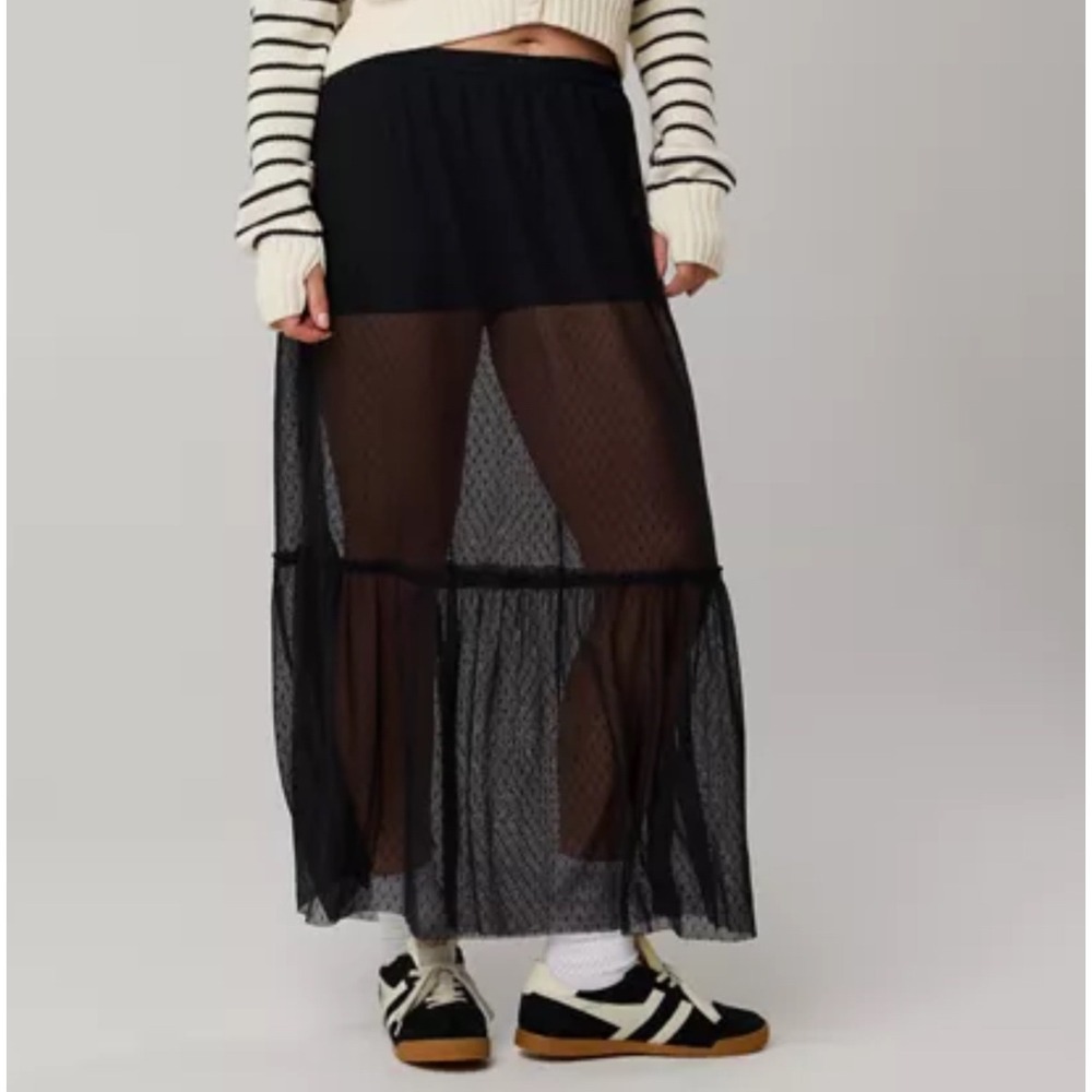 OFFLINE by Aerie Sheer Maxi Skirt Women XS Black Shorts Whimsigoth Festival Edgy
